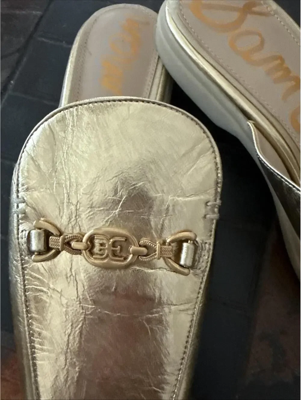 SAM EDELMAN Gold LEATHER Sz 10 Slip On Woman’s Shoes MADE IN Vietnam
